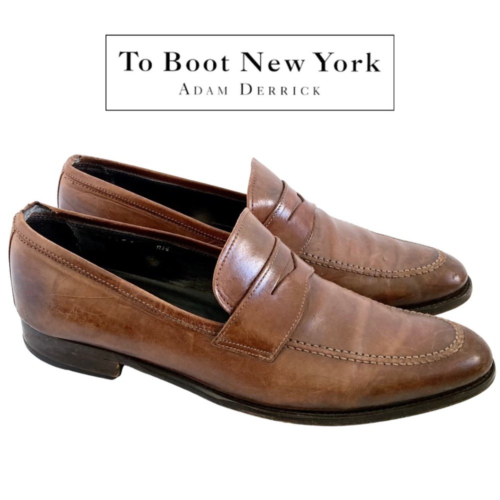 TO BOOT NEW YORK Tesoro Cognac Brown Loafers Italian Calf Leather Sz 8.5